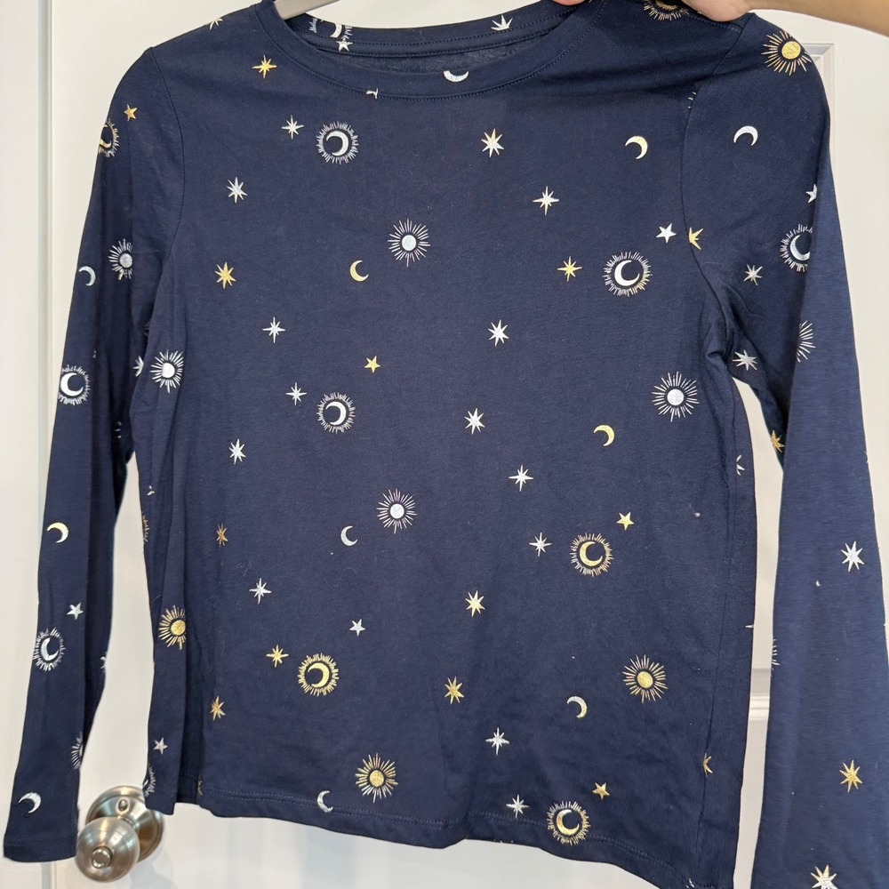 Old Navy Girls Celestial Sun Moon Star Long Sleeve Softest Tee Navy Size L 10-12